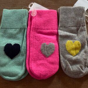 J.CREWCUTS Girls Cashmere Blend "Heart" Mittens Sz Large Mint, Pink, Gray NWT